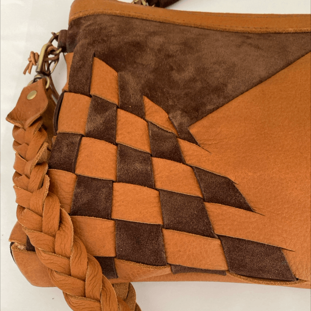 Bronze leather woven wristlet