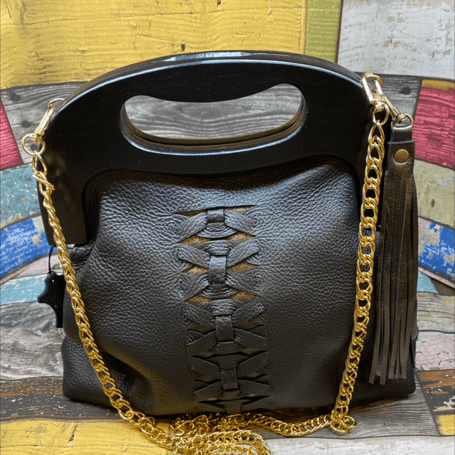 Midnight leather woven clutch 