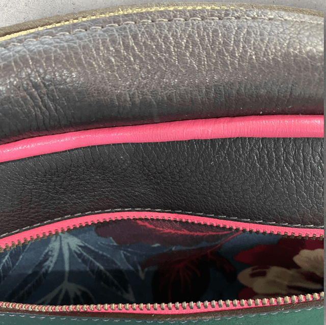 Soft brown and pink leather cross body camera style bag ‘Amelia’ 