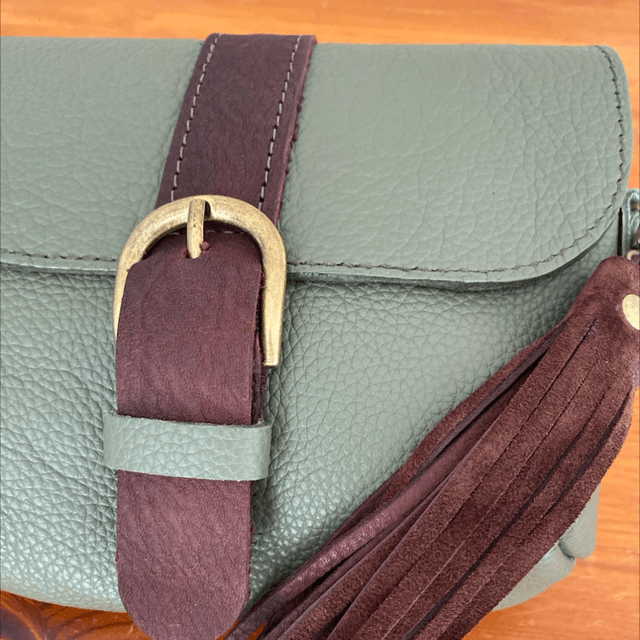 Sage and chocolate leather mini satchel