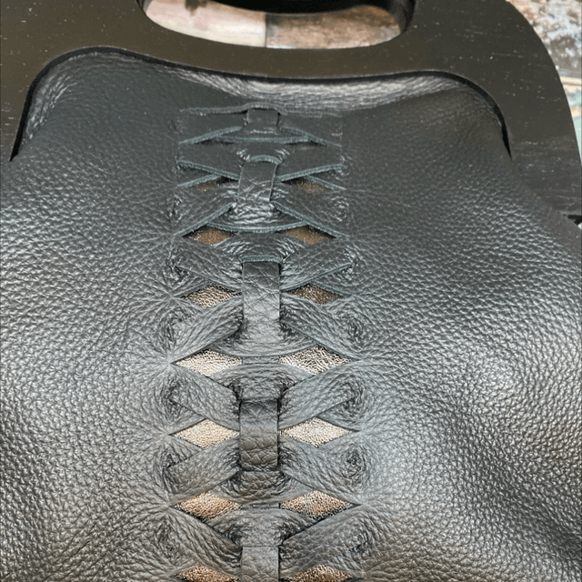 Midnight leather woven clutch 