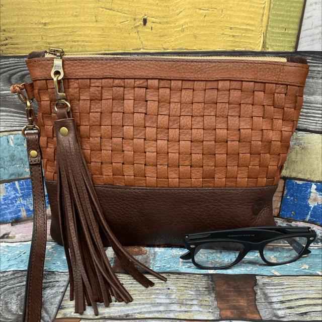 Woven leather wristlet 