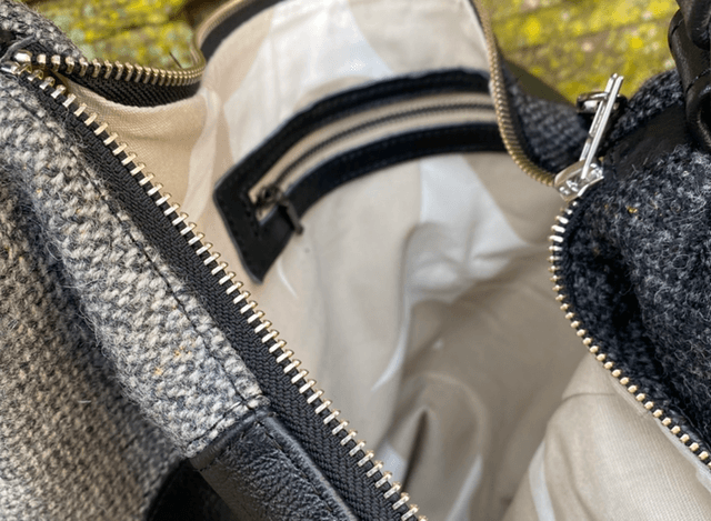 Large slouchy hobo bag ‘Odette’ in tweed and soft black leather 