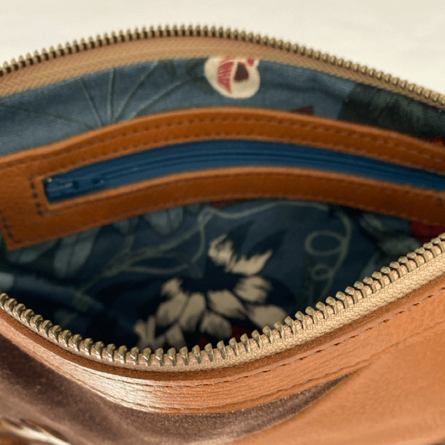 Bronze leather woven wristlet