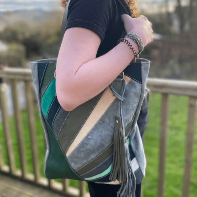 Green patchwork tote 
