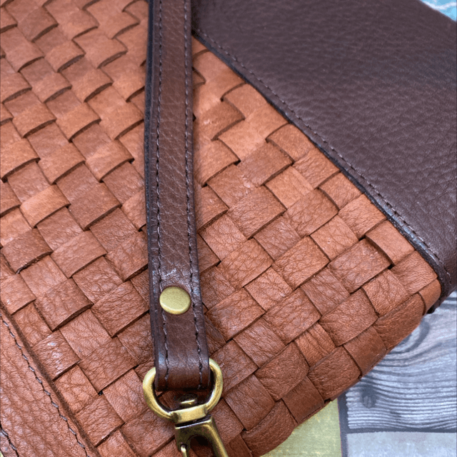 Woven leather wristlet 