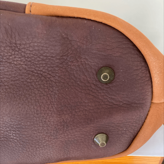 Soft tan and chocolate woven panelled oversize bag