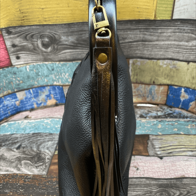 Midnight leather woven clutch 