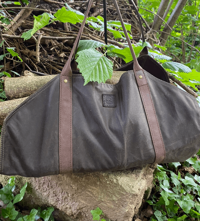 Log carrier leather and waxed canvas 
