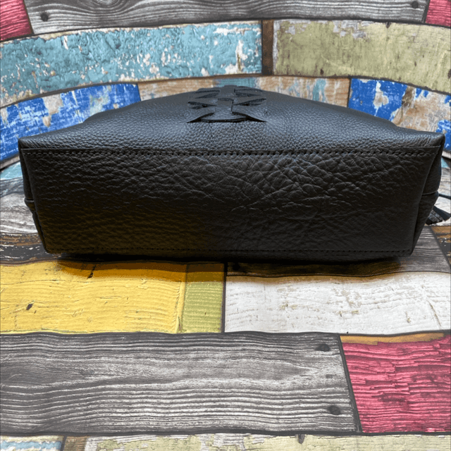 Midnight leather woven clutch 