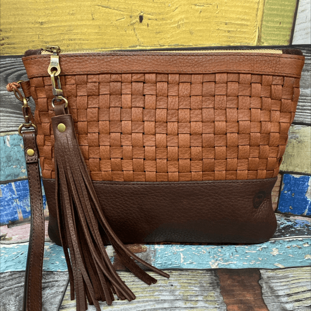 Woven leather wristlet 