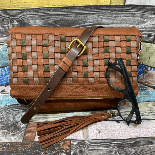 Woven leather ‘Florence’ cross body bag 