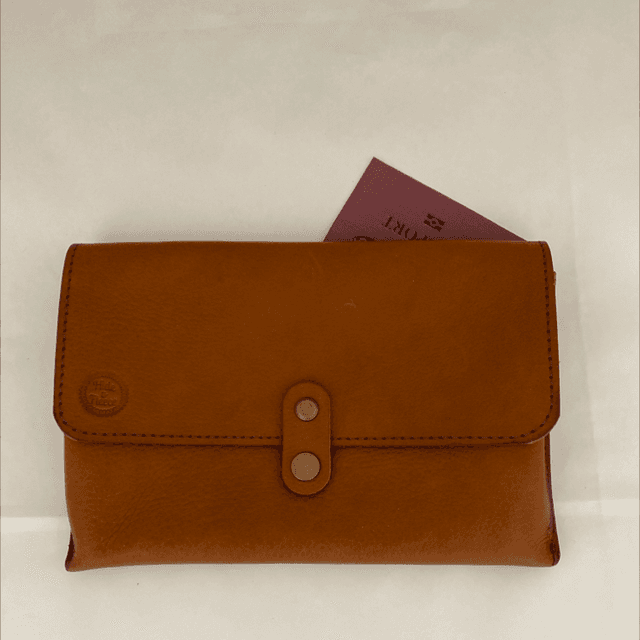 Tan leather travel pouch